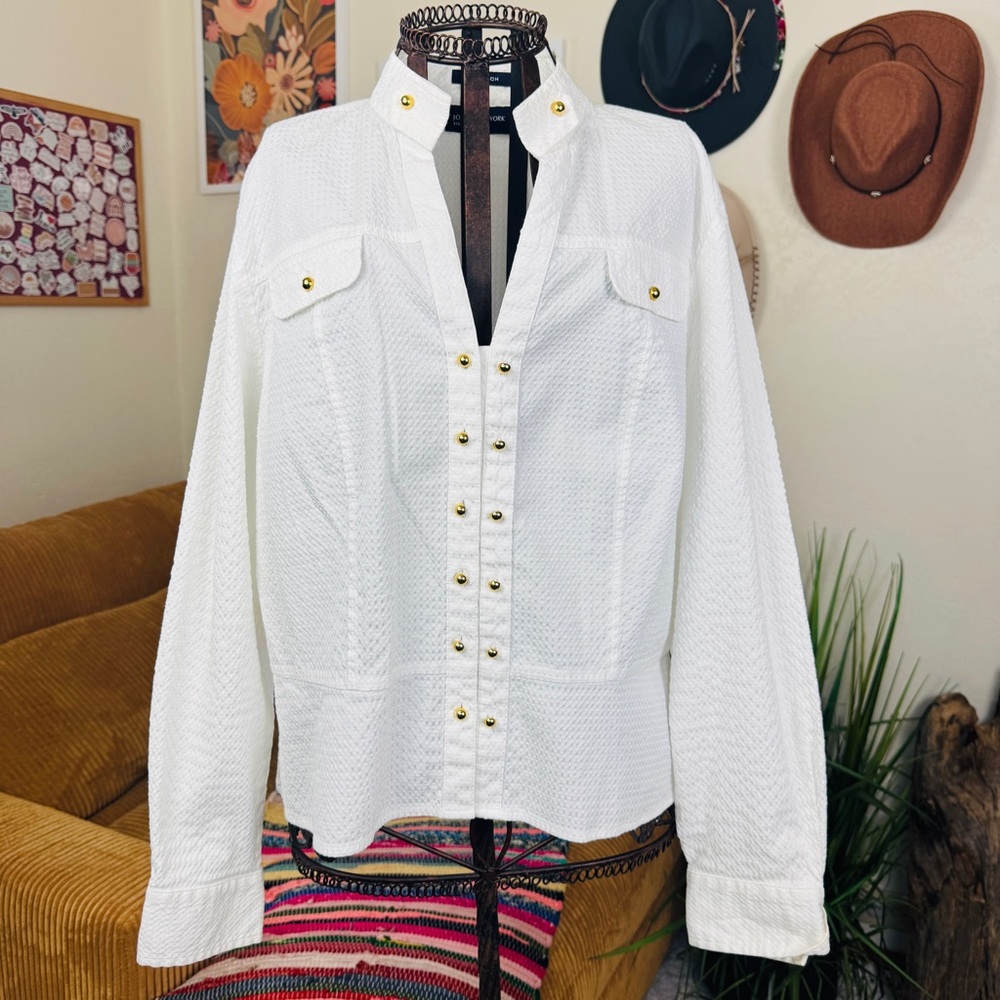 Jones New York White Top with Gold Accents